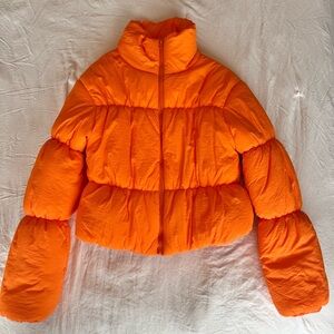 SHEIN Bright Orange Puffer Jacket